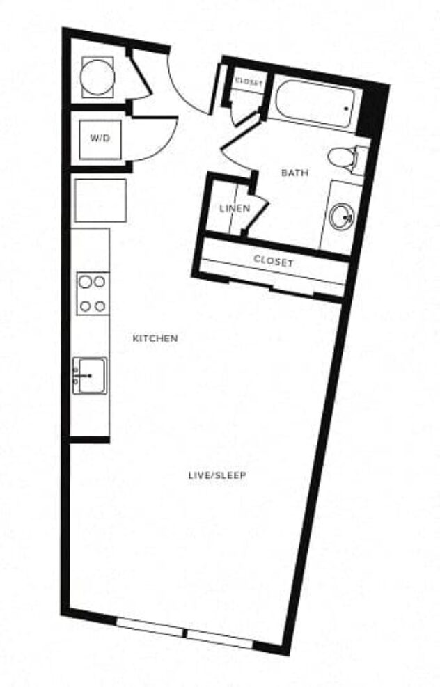 Rendering of the S2 floor plan with a Studio bedroom and 1 bathroom[s] at Morningside Atlanta by Windsor