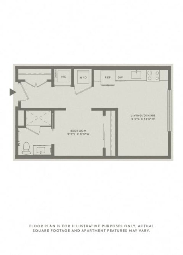 Rendering of the S2 floor plan with a Studio bedroom and 1 bathroom[s] at The Sterling at Regent Square