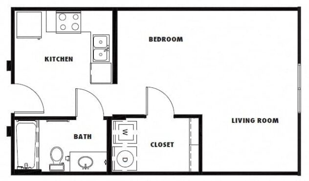 Rendering of the S2 floor plan with a Studio bedroom and 1 bathroom[s] at Windsor Metro West