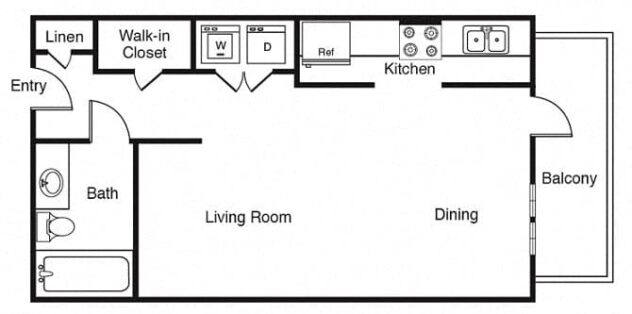 Rendering of the S2 floor plan with a Studio bedroom and 1 bathroom[s] at Windsor West Lemmon