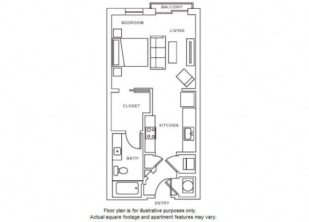 Rendering of the S2 floor plan with a Studio bedroom and 1 bathroom[s] at Windsor Parkview