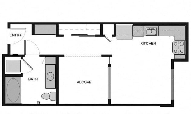 Rendering of the S2 Studio floor plan with a Studio bedroom and 1 bathroom[s] at South Park by Windsor