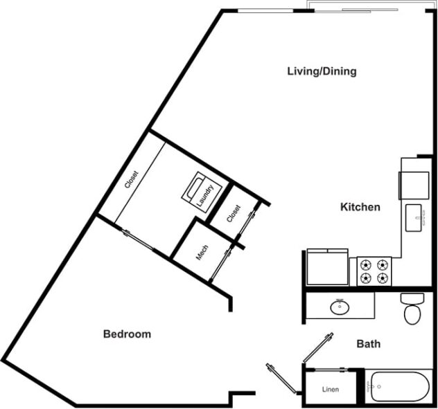 Rendering of the S2 - The Classical floor plan with a Studio bedroom and 1 bathroom[s] at Windsor Encore