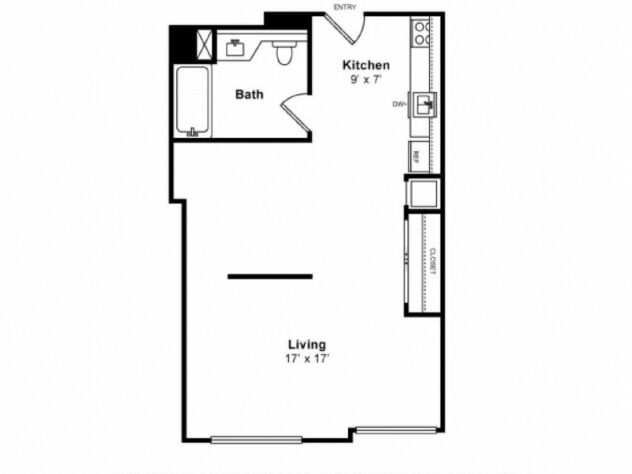 Rendering of the S3 floor plan with a Studio bedroom and 1 bathroom[s] at Sea Castle