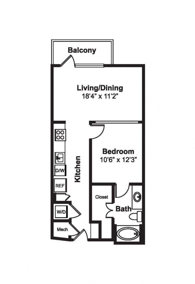 Rendering of the S3 floor plan with a Studio bedroom and 1 bathroom[s] at Windsor Fitzhugh