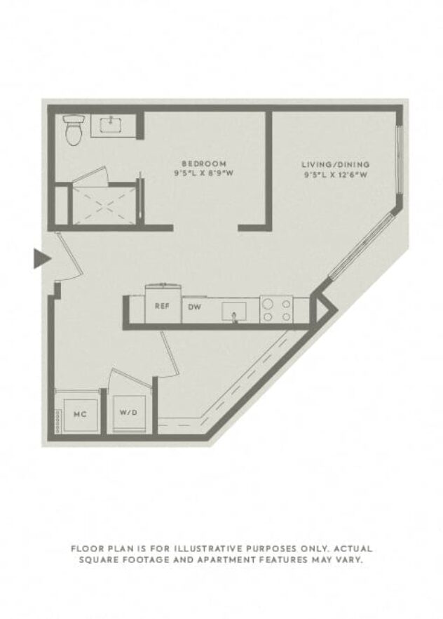 Rendering of the S3 floor plan with a Studio bedroom and 1 bathroom[s] at The Sterling at Regent Square