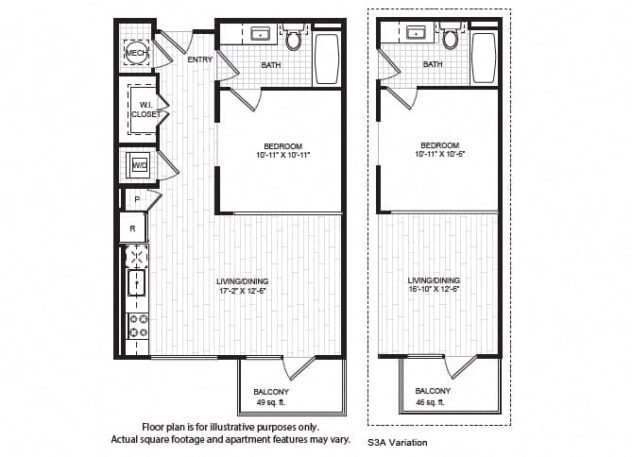 Rendering of the S3 floor plan with a Studio bedroom and 1 bathroom[s] at Windsor Old Fourth Ward