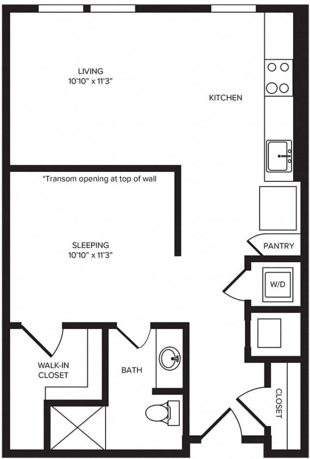 Rendering of the S3 floor plan with a Studio bedroom and 1 bathroom[s] at Windsor Turtle Creek