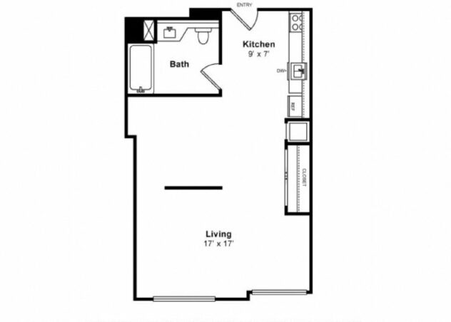 Rendering of the S3 - Ocean View floor plan with a Studio bedroom and 1 bathroom[s] at Sea Castle