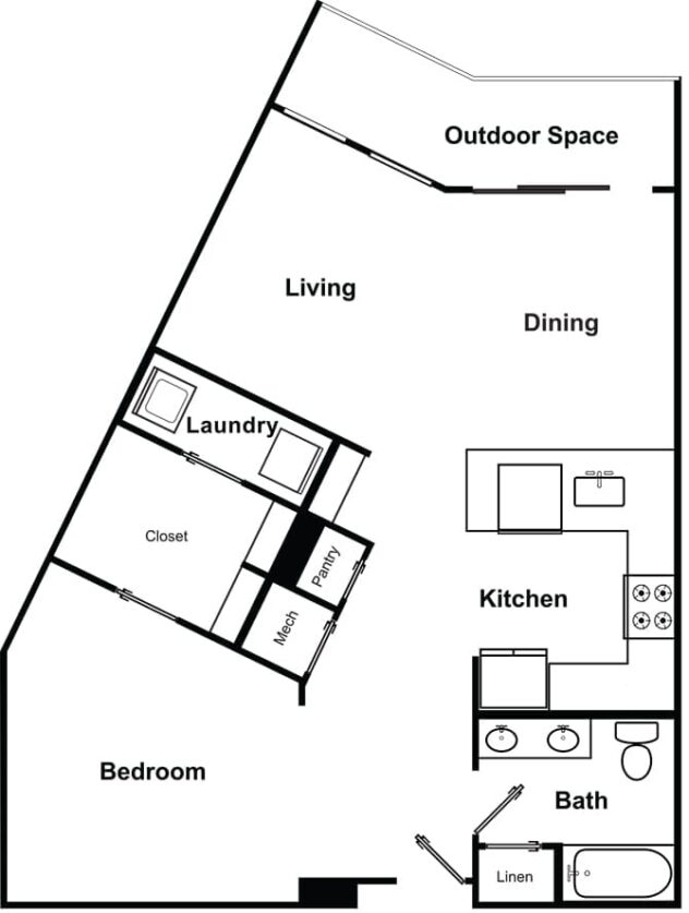 Rendering of the S3 - The Serenade floor plan with a Studio bedroom and 1 bathroom[s] at Windsor Encore