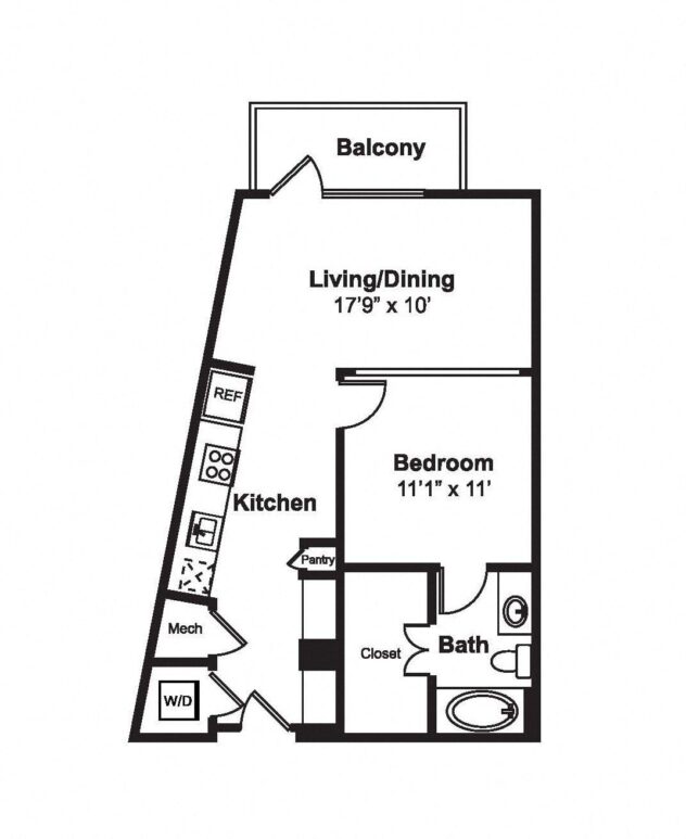 Rendering of the S4 floor plan with a Studio bedroom and 1 bathroom[s] at Windsor Fitzhugh