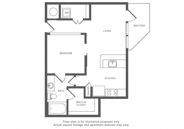 Rendering of the S4 floor plan with a Studio bedroom and 1 bathroom[s] at Windsor by the Galleria