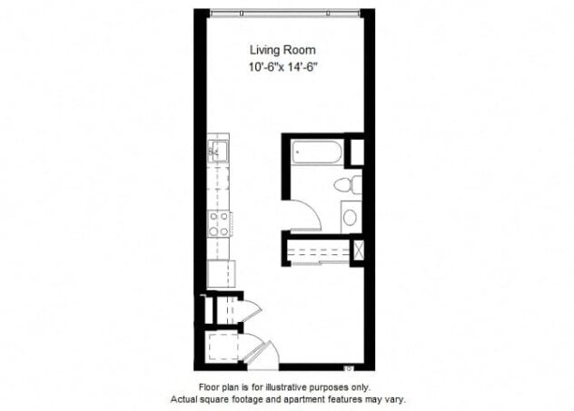 Rendering of the S6 floor plan with a Studio bedroom and 1 bathroom[s] at Windsor at Dogpatch