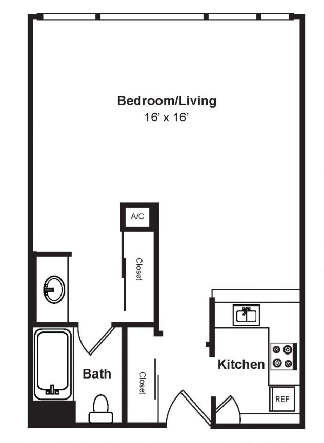 Rendering of the S7 floor plan with a Studio bedroom and 1 bathroom[s] at Renaissance Tower