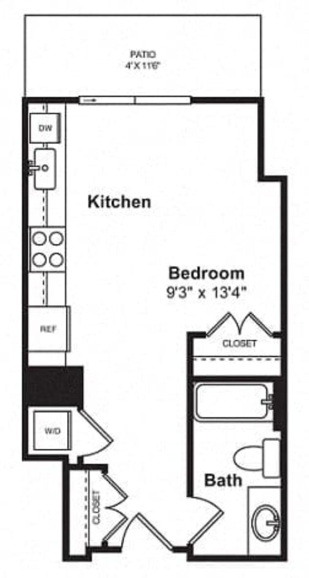 Rendering of the S7 floor plan with a Studio bedroom and 1 bathroom[s] at Cirrus