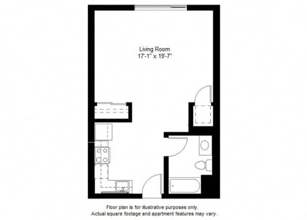 Rendering of the S8 floor plan with a Studio bedroom and 1 bathroom[s] at Windsor at Dogpatch