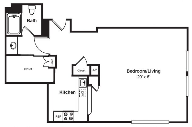 Rendering of the S9 floor plan with a Studio bedroom and 1 bathroom[s] at Renaissance Tower