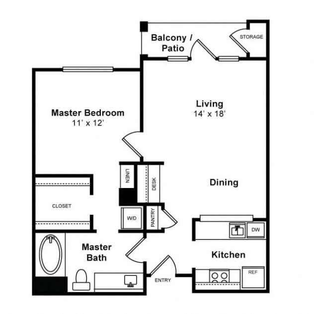 Rendering of the San Mateo floor plan with 1 bedroom[s] and 1 bathroom[s] at Allegro at Jack London Square