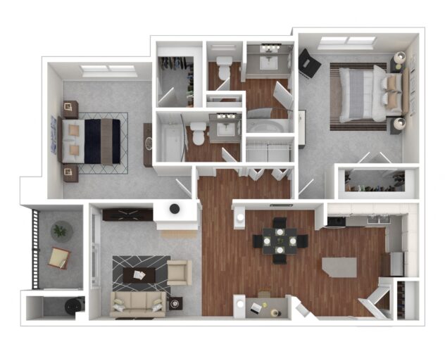 Rendering of the Sandersonia floor plan with 2 bedroom[s] and 2 bathroom[s] at Windsor Meadow Hills