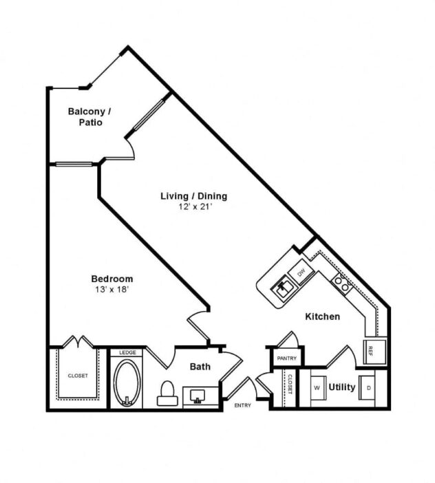 Rendering of the Santa Barbara floor plan with 1 bedroom[s] and 1 bathroom[s] at The Monterey by Windsor