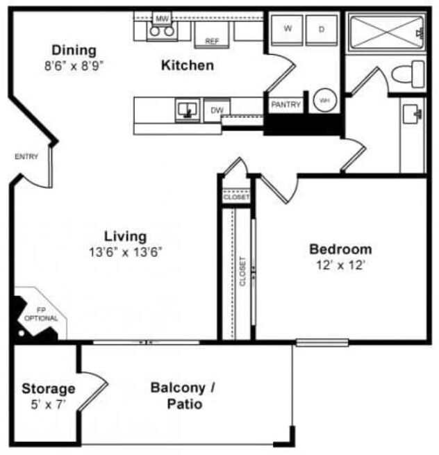 Rendering of the Santa Barbara floor plan with 1 bedroom[s] and 1 bathroom[s] at Mission Pointe by Windsor