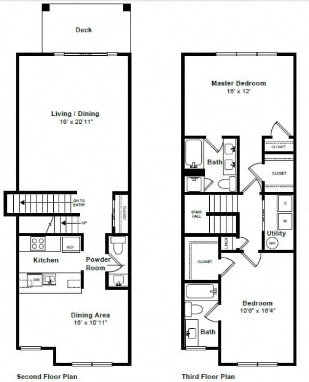 Rendering of the Sea Breeze Townhome floor plan with 2 bedroom[s] and 2.5 bathroom[s] at Windsor at Mariners