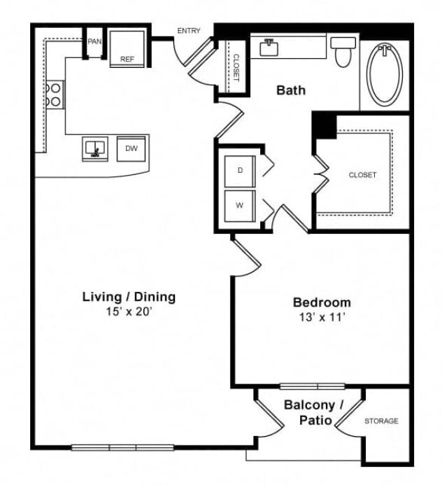 Rendering of the Sincerity - Mid-Rise floor plan with 1 bedroom[s] and 1 bathroom[s] at Windsor Memorial