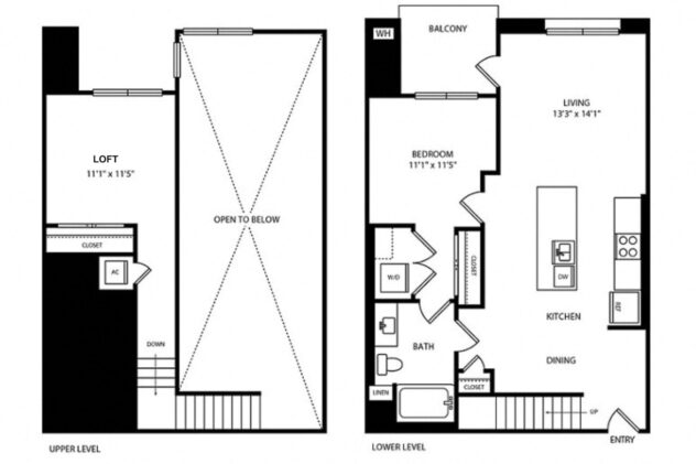 Rendering of the Sol floor plan with 1 bedroom[s] and 1 bathroom[s] at Boardwalk by Windsor