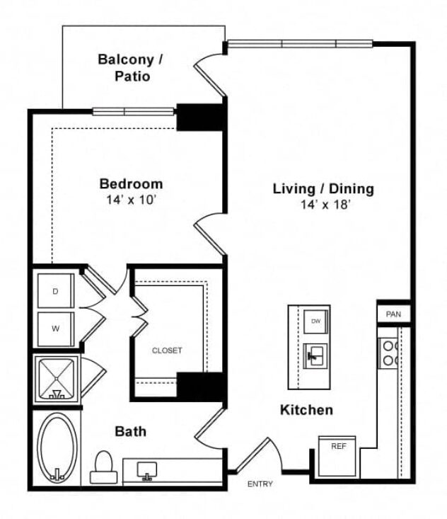 Rendering of the Solitude - High-Rise floor plan with 1 bedroom[s] and 1 bathroom[s] at Windsor Memorial