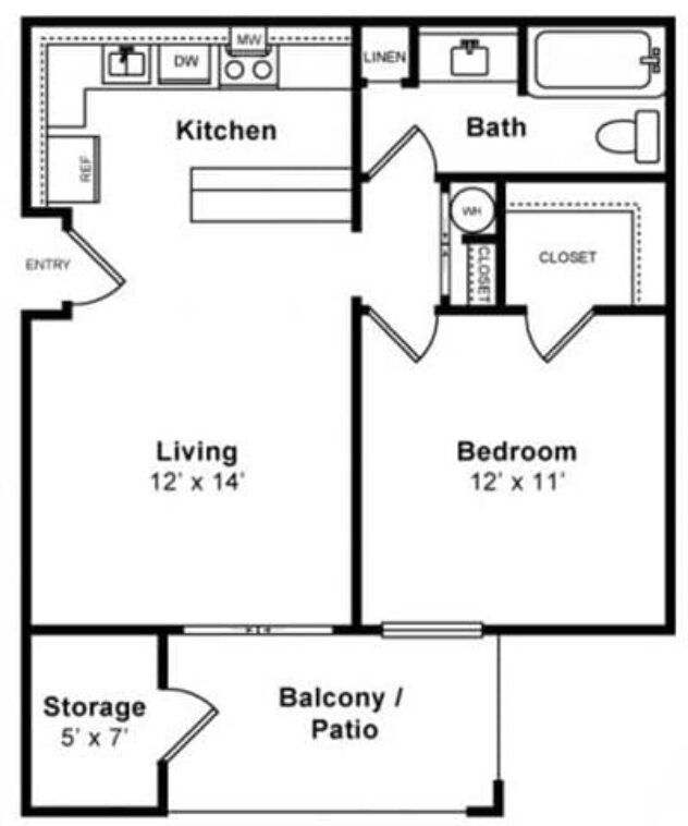 Rendering of the Sonoma floor plan with 1 bedroom[s] and 1 bathroom[s] at Mission Pointe by Windsor