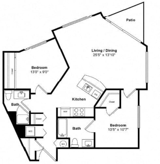 Rendering of the St. Croix floor plan with 2 bedroom[s] and 2 bathroom[s] at Tera Apartments