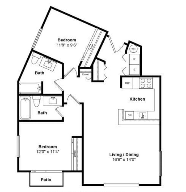 Rendering of the St. Lucia floor plan with 2 bedroom[s] and 2 bathroom[s] at Tera Apartments