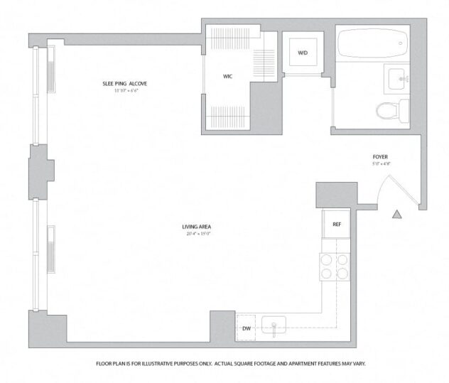 Rendering of the Studio3 floor plan with a Studio bedroom and 1 bathroom[s] at The Ashley