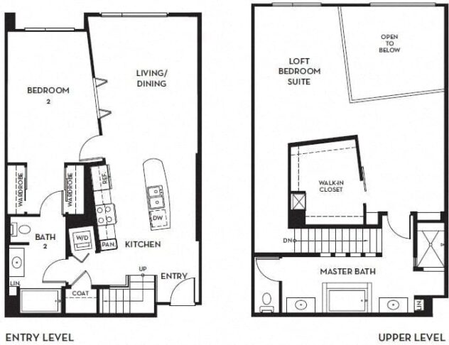 Rendering of the T1-1 Townhome floor plan with 2 bedroom[s] and 2 bathroom[s] at 5550 Wilshire at Miracle Mile