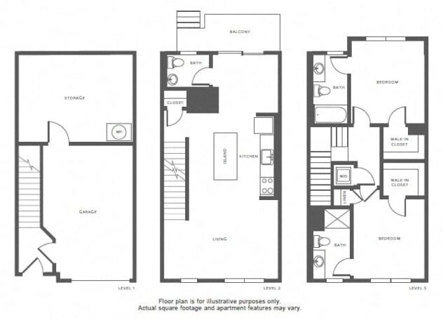 Rendering of the T1 Townhome floor plan with 2 bedroom[s] and 2.5 bathroom[s] at Windsor at Hopkinton