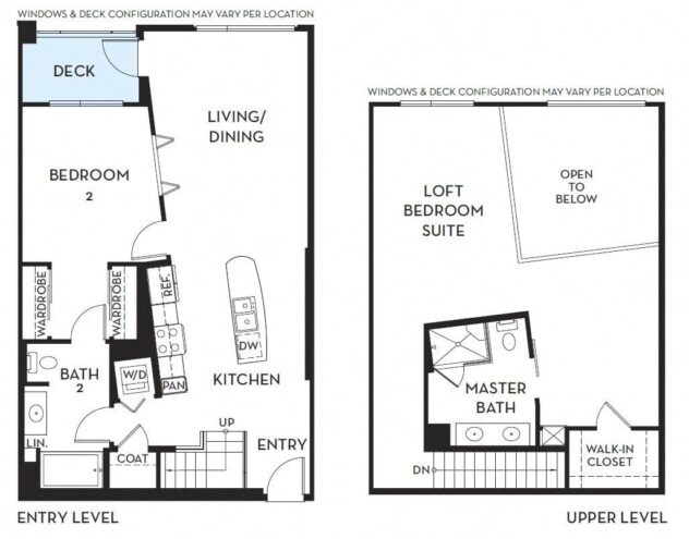 Rendering of the T1 Townhome floor plan with 2 bedroom[s] and 2 bathroom[s] at 5550 Wilshire at Miracle Mile