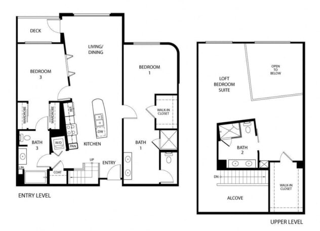 Rendering of the T4 Townhome floor plan with 3 bedroom[s] and 3 bathroom[s] at 5550 Wilshire at Miracle Mile