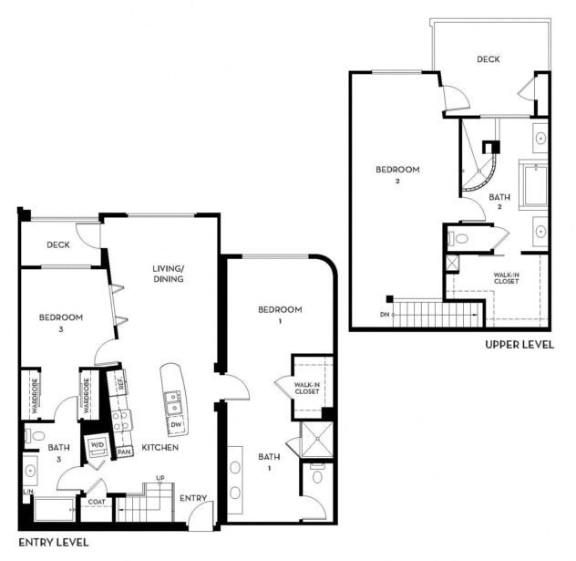 Rendering of the T5 Townhome floor plan with 3 bedroom[s] and 3 bathroom[s] at 5550 Wilshire at Miracle Mile