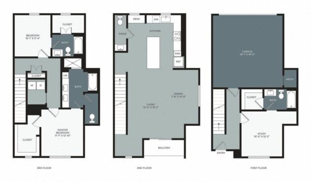 Rendering of the TC floor plan with 2 bedroom[s] and 3.5 bathroom[s] at Windsor West Plano