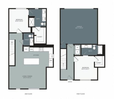 Rendering of the TE floor plan with 2 bedroom[s] and 2.5 bathroom[s] at Windsor West Plano