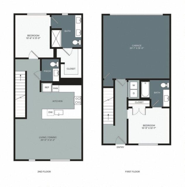 Rendering of the TF floor plan with 2 bedroom[s] and 2.5 bathroom[s] at Windsor West Plano