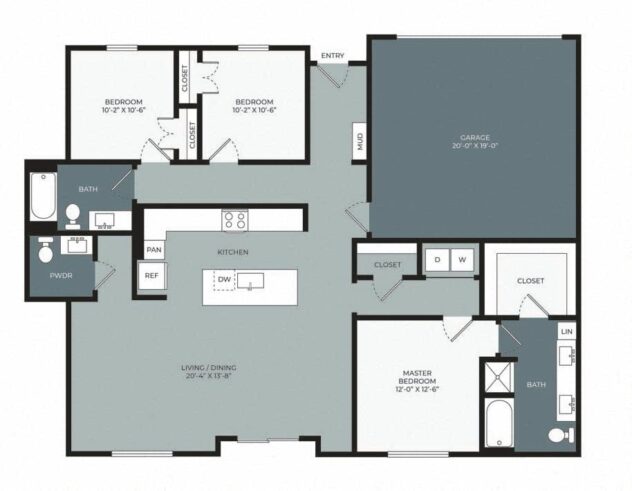 Rendering of the TG floor plan with 3 bedroom[s] and 2.5 bathroom[s] at Windsor West Plano