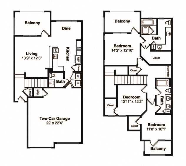 Rendering of the TH floor plan with 3 bedroom[s] and 3 bathroom[s] at Windsor Castle Hills