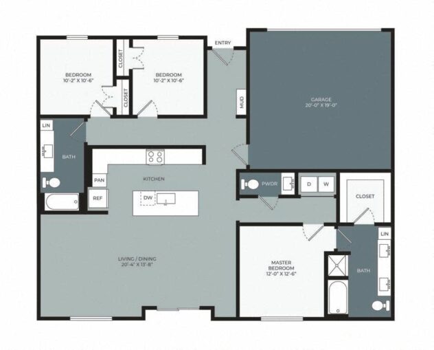 Rendering of the TH floor plan with 3 bedroom[s] and 2.5 bathroom[s] at Windsor West Plano