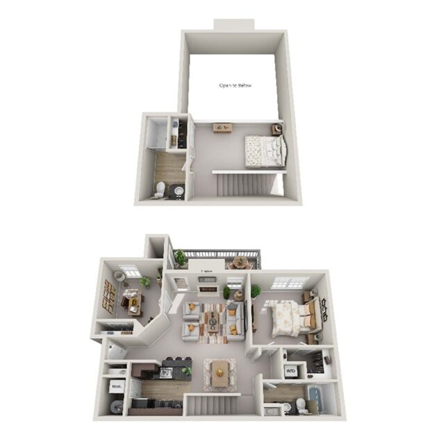 Rendering of the The Andover (A4) floor plan with 1 bedroom[s] and 2 bathroom[s] at Windsor Kingstowne