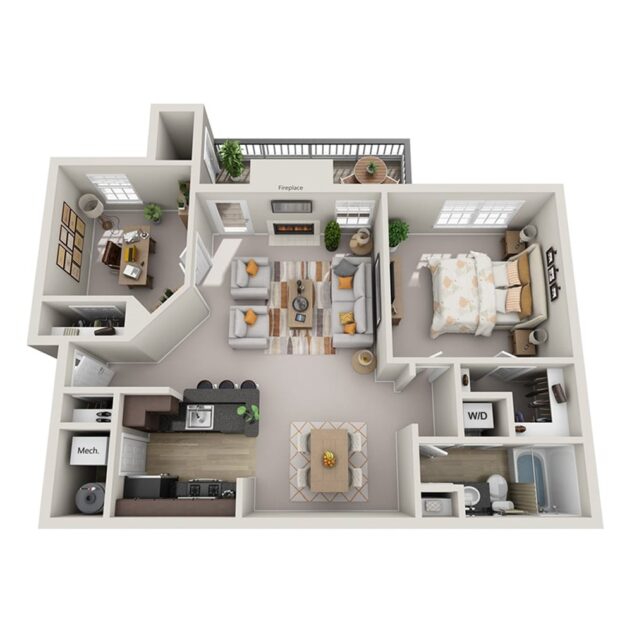 Rendering of the The Avon (A2) floor plan with 1 bedroom[s] and 1 bathroom[s] at Windsor Kingstowne