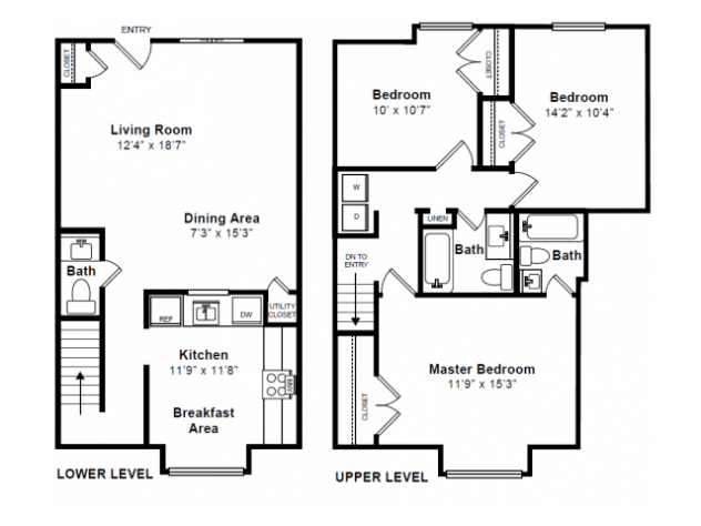 Rendering of the The Beacon floor plan with 3 bedroom[s] and 2.5 bathroom[s] at Windsor Village at Waltham