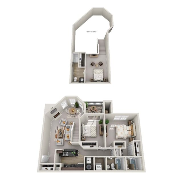 Rendering of the The Bethenny (B5) floor plan with 2 bedroom[s] and 3 bathroom[s] at Windsor Kingstowne