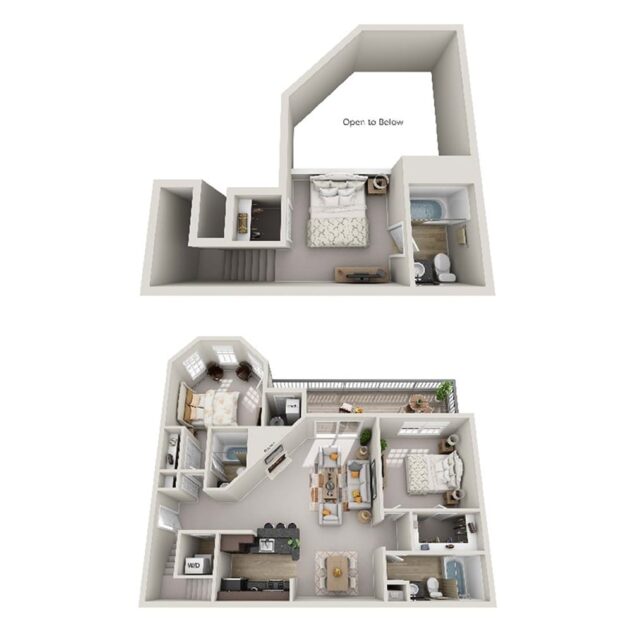 Rendering of the The Brentwood (B6) floor plan with 2 bedroom[s] and 3 bathroom[s] at Windsor Kingstowne