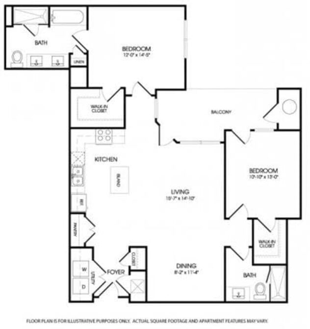 Rendering of the The Chandler floor plan with 2 bedroom[s] and 2 bathroom[s] at The Manhattan by Windsor